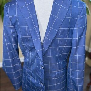 Hackett Blue and White Sport Coat with Windowpane Pattern size 38